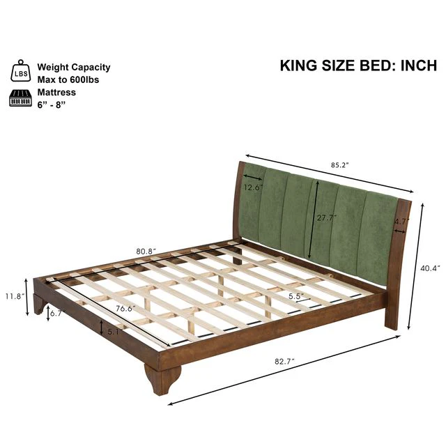 Mid Century Modern Wood and Upholstered Bedframe