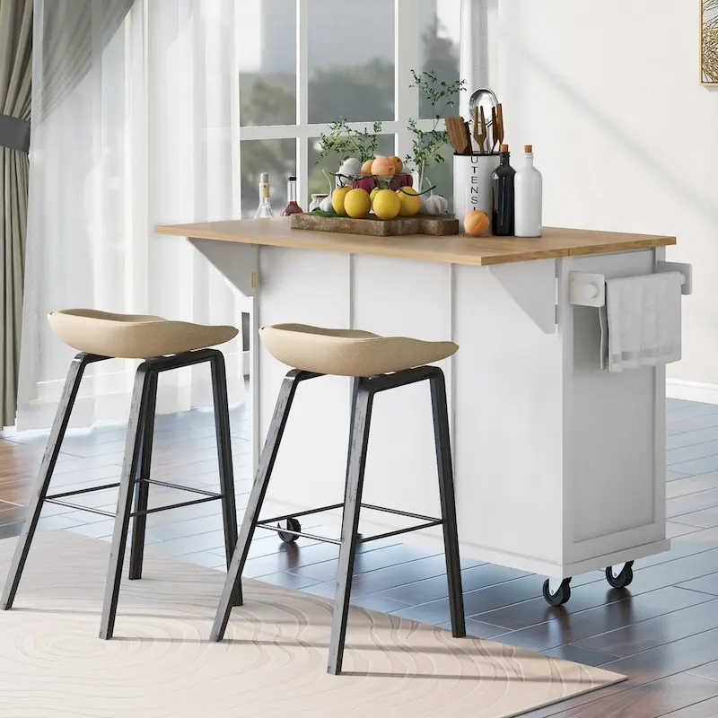 Nestfair Kitchen Island Cart with Drop-Leaf Countertop and 3 Drawers