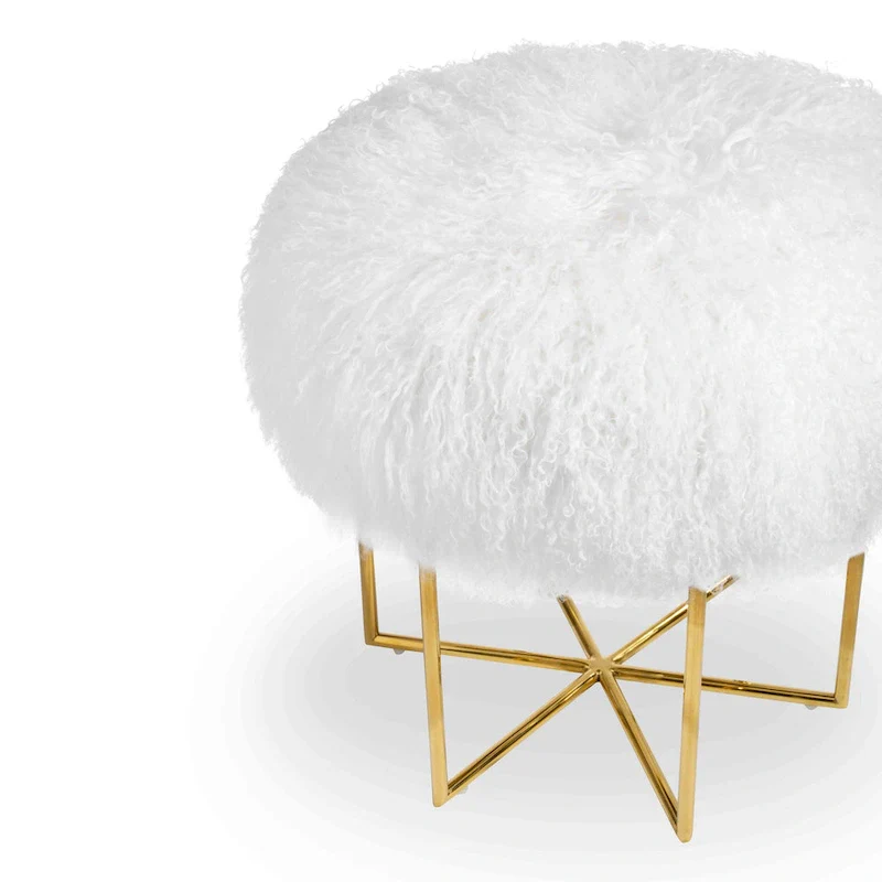 Bailey Real Sheepskin Mongolian/ Stainless Steel Ottoman