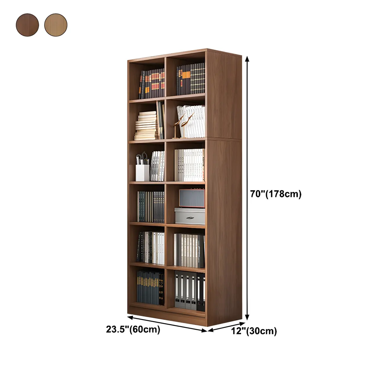 Narrow Tall Brown Wood 6-Shelf Closed Back Bookcase