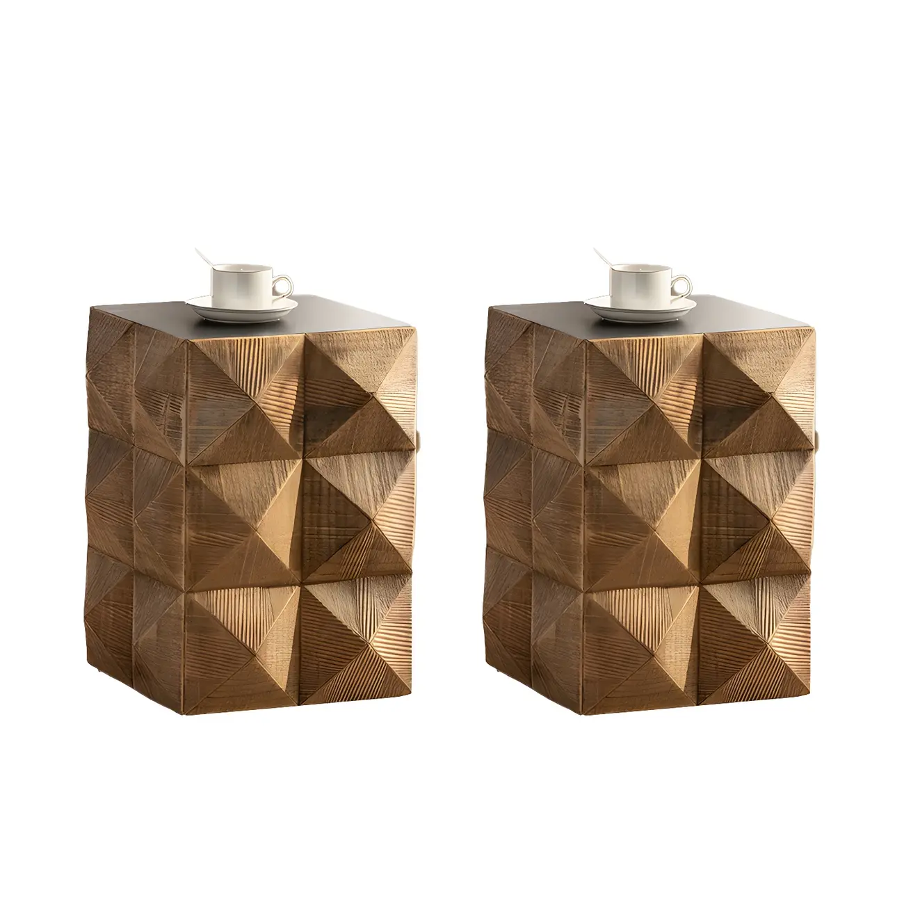 Elegant Geometric Wooden Block Accent Side Table