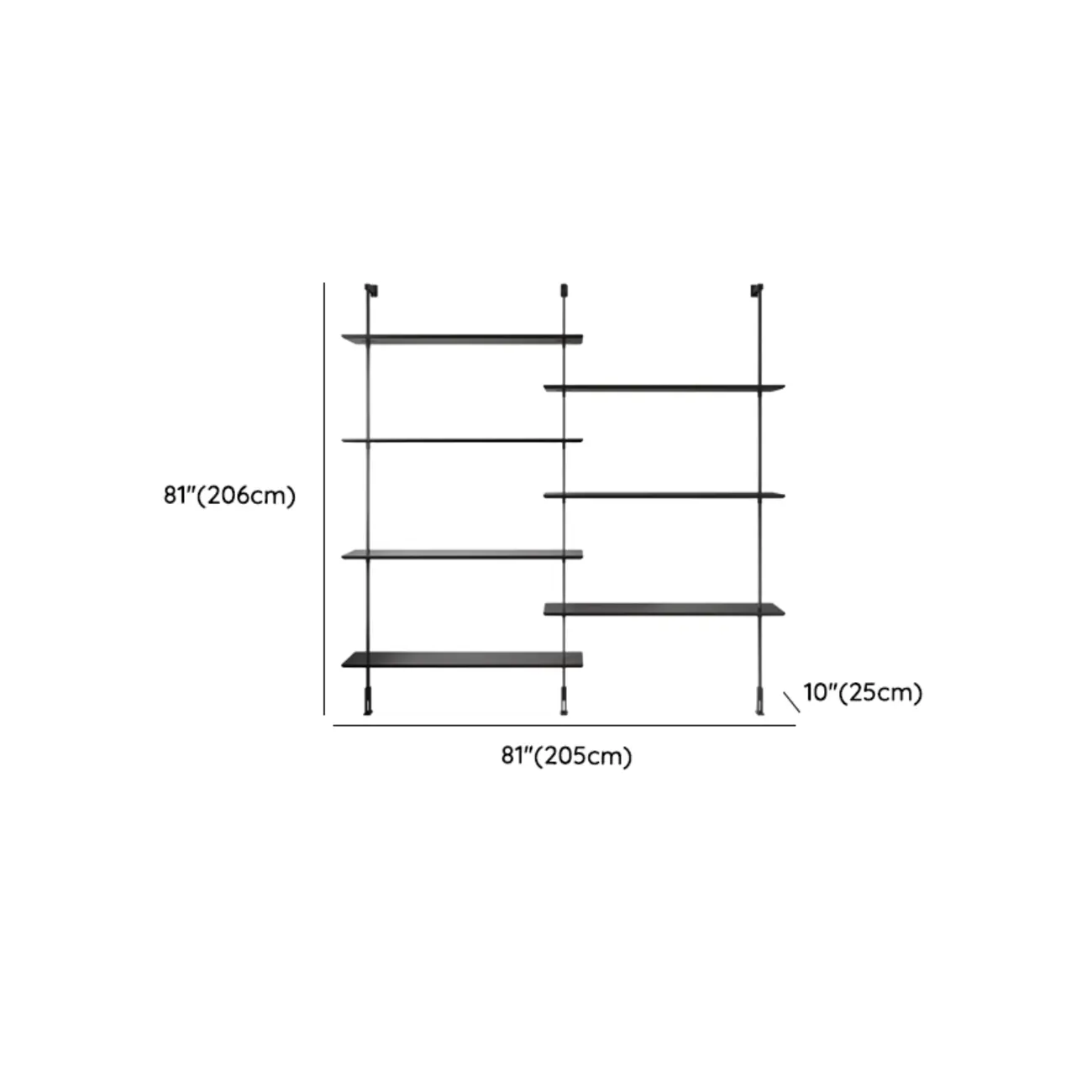 Industrial Black Wood Modular Wall Shelving System Bookshelf