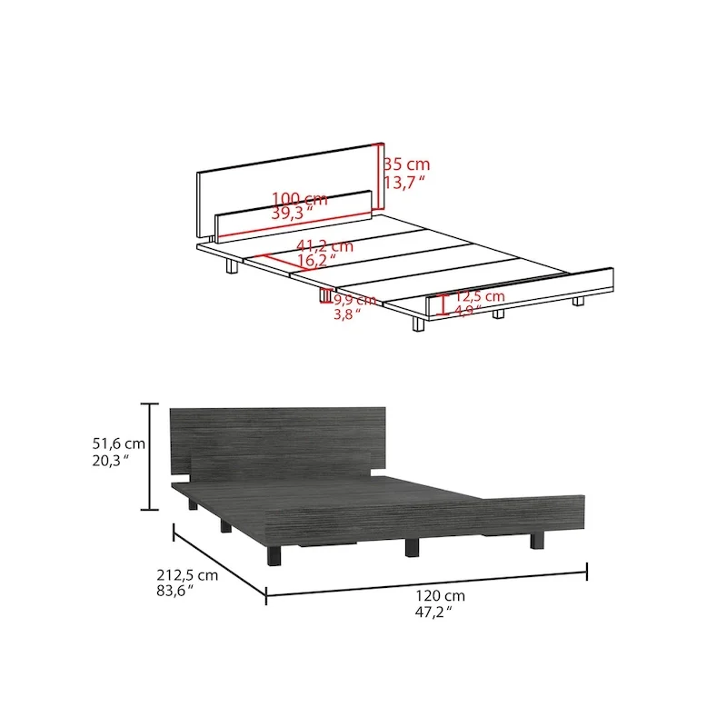TUHOME Kaia Bed Base with Headboard, Twin