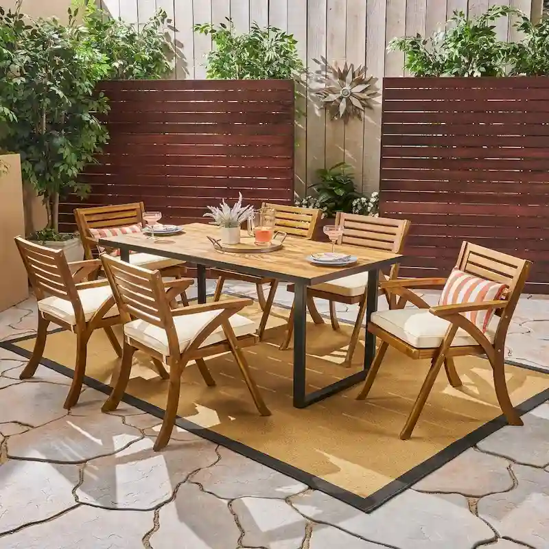 Lovell Outdoor 6-Seater Rectangular Acacia Wood Dining Set by Christopher Knight Home