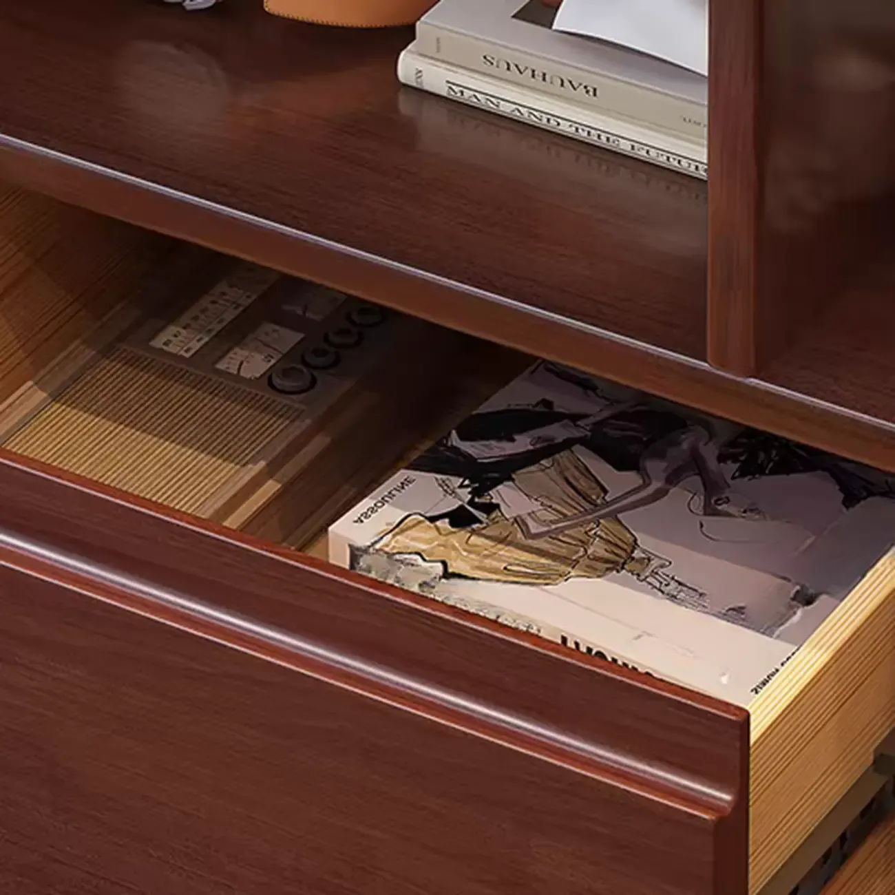 Classic Wooden Nut-Brown Nightstand with Drawer & Shelf