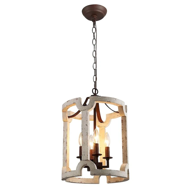 4-Light White Weathered Cylinder Lantern Chandelier - Whitewashed