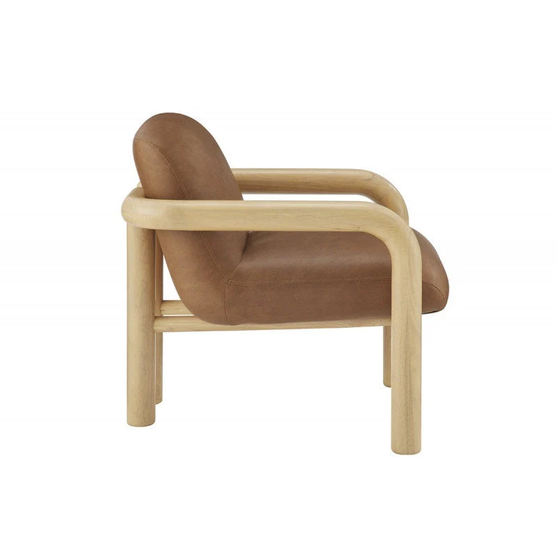 Modern Curve Wood Frame Faux Leather Accent Chair