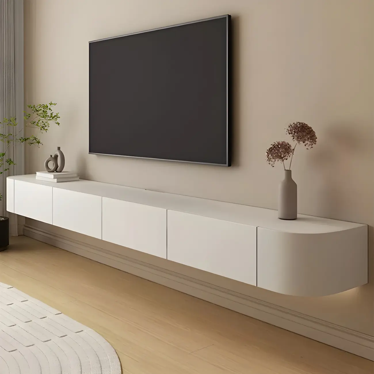 Modern Wooden Wall-Mounted TV Stand in White