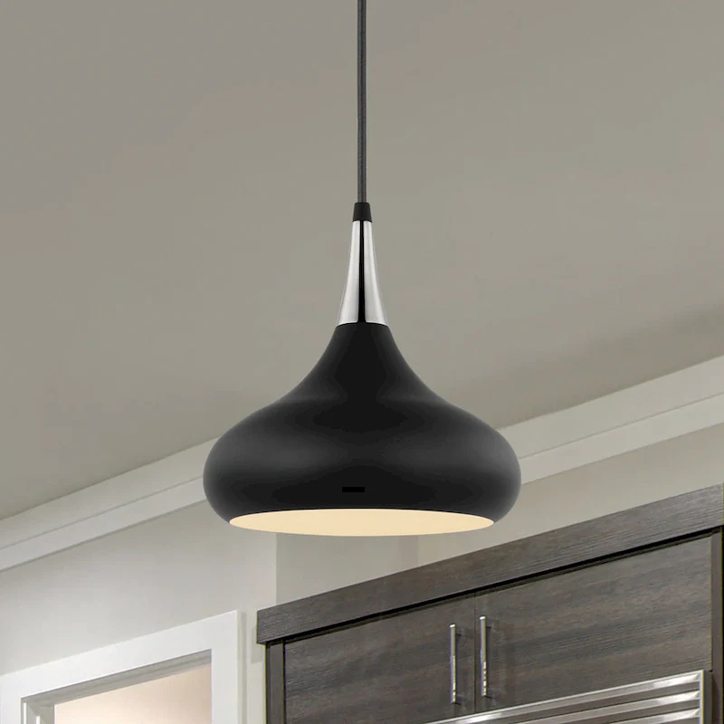 Phoenix 1 Light Small Pendant Matte Black with Polished Nickel