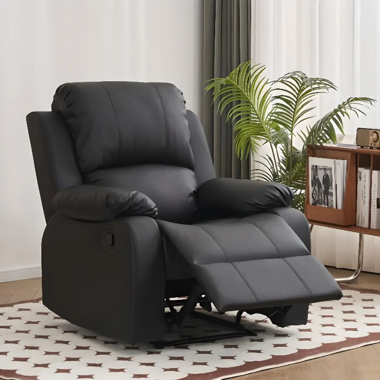 Luxurious Black Leather Manual Recliner with Lumbar Support