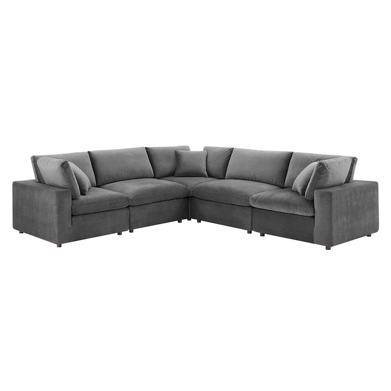 Commix Down Filled Overstuffed Velvet 5-Piece Sectional Sofa