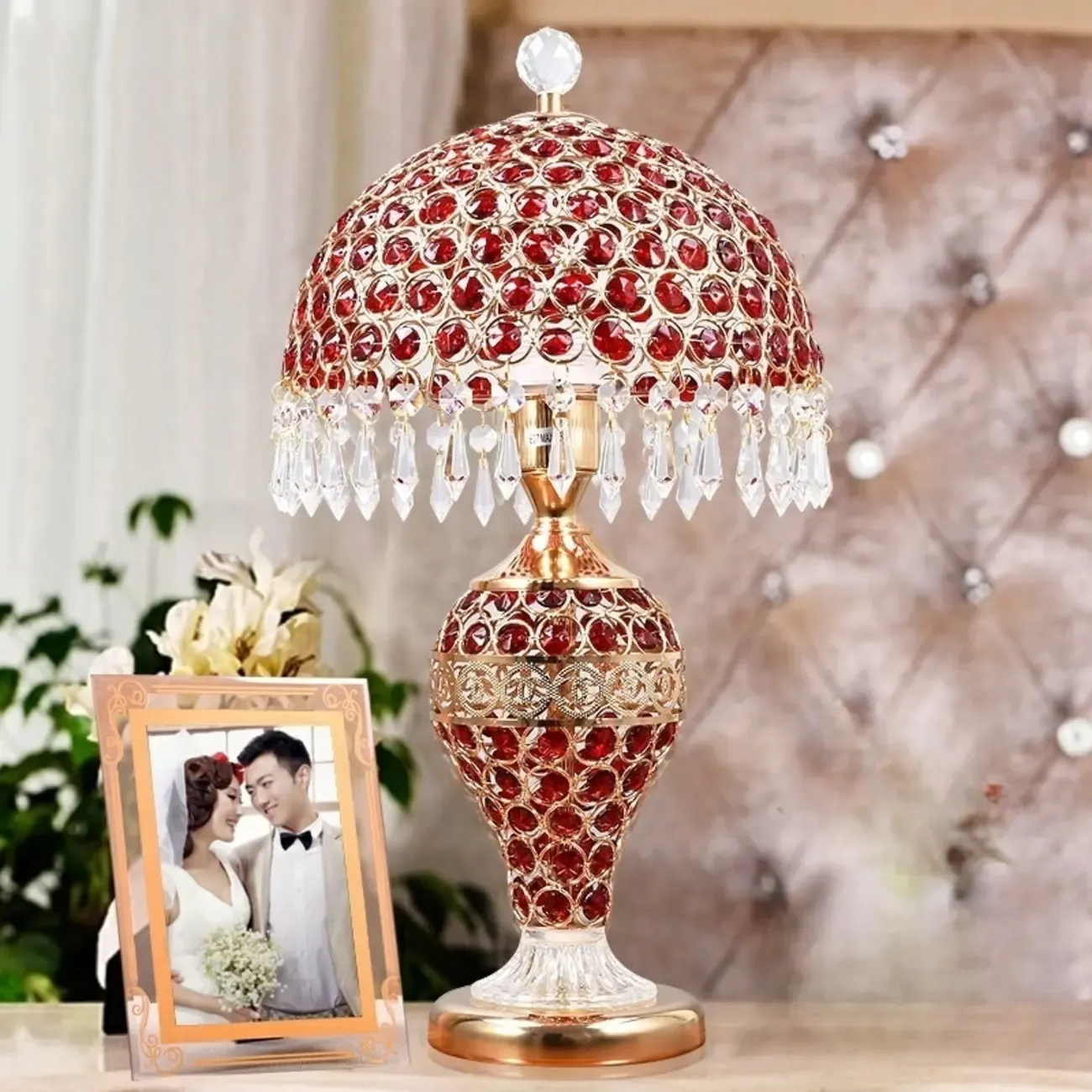 Traditional Luxurious Empire Gold Crystal Bedside Lamps