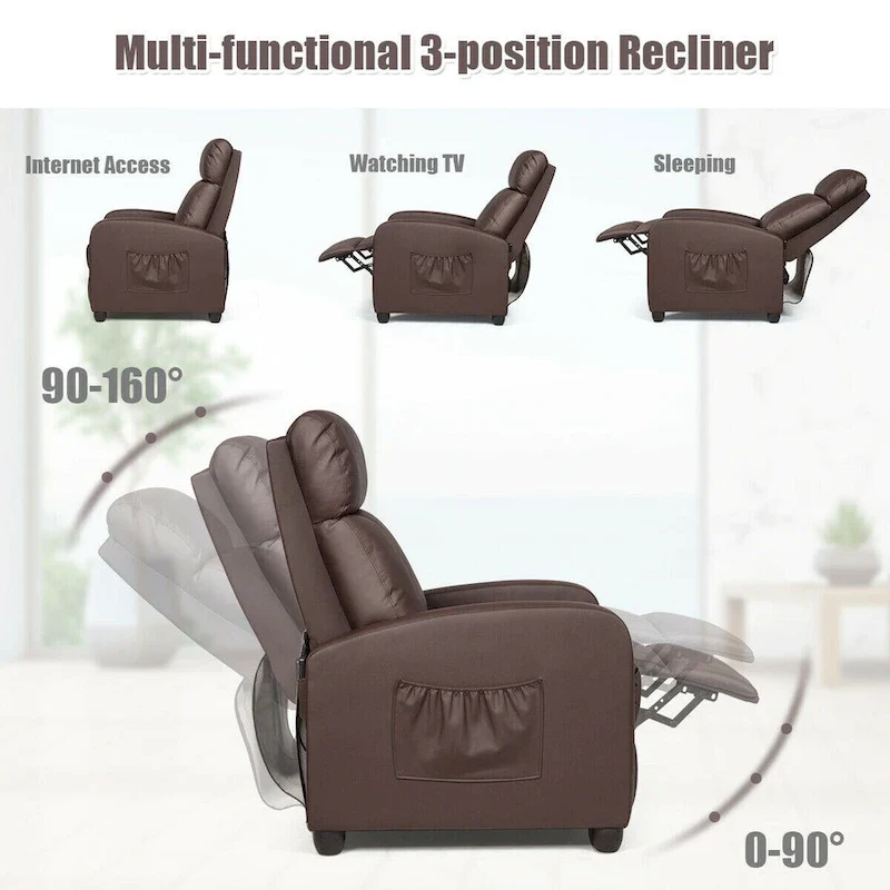 Gymax Massage Recliner Chair Single Sofa Padded Seat w/ Footrest