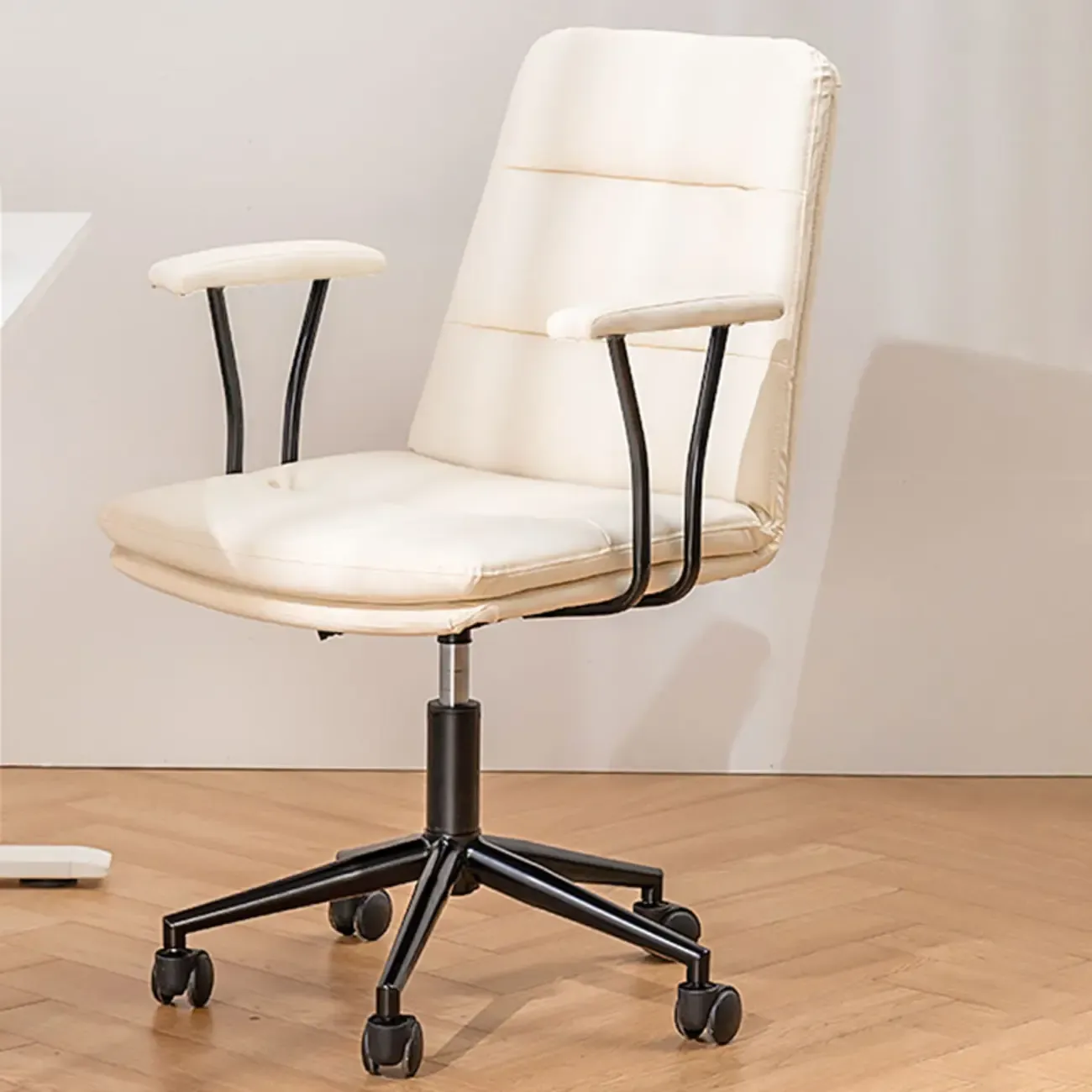 Elegant White Leather Ergonomic Swivel Office Chair
