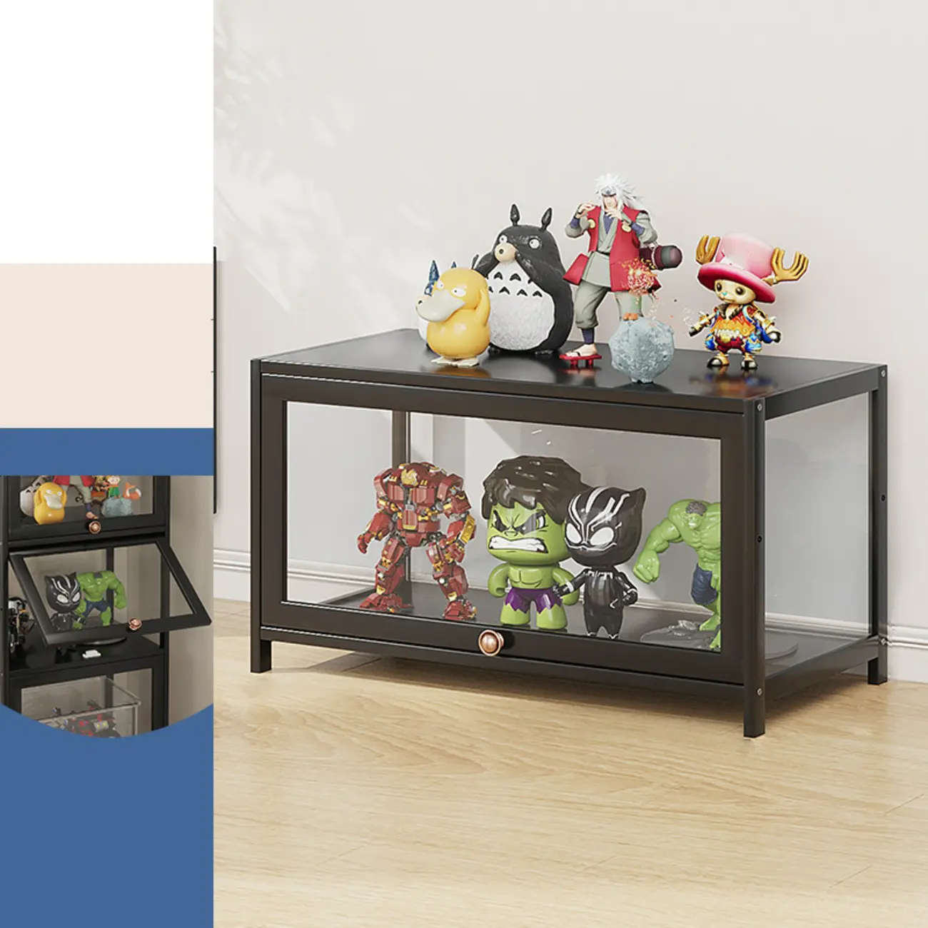 Simple Flip-up Black Clear Glass Cabinet