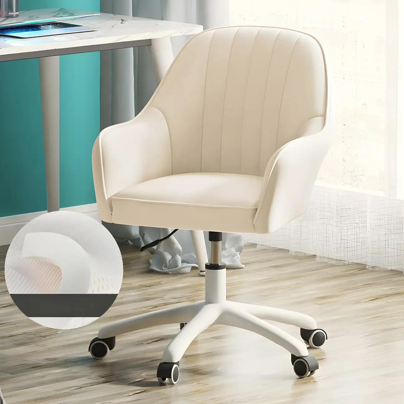 Modern Yellow Leather Swivel Office Chair