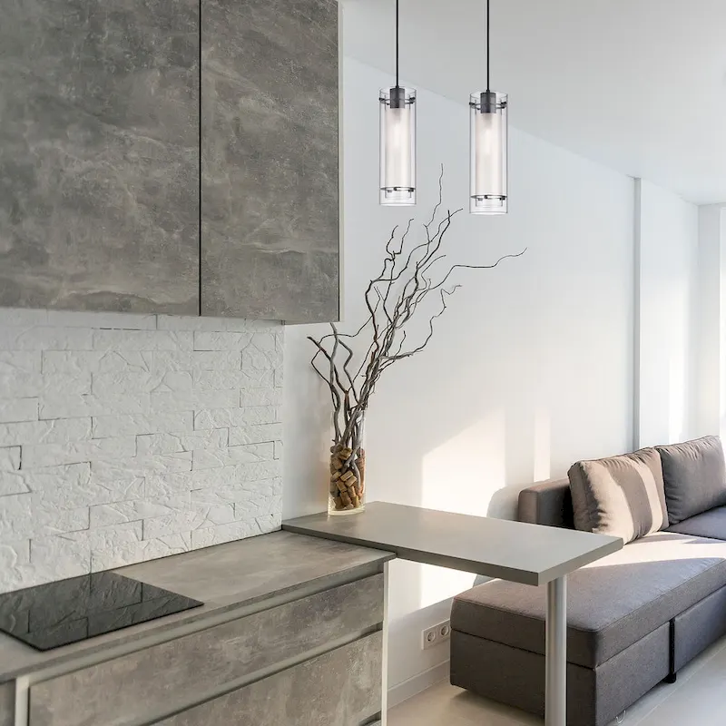 1 Light Incandescent Pendant, Matte Black with Clear / Frosted Glass