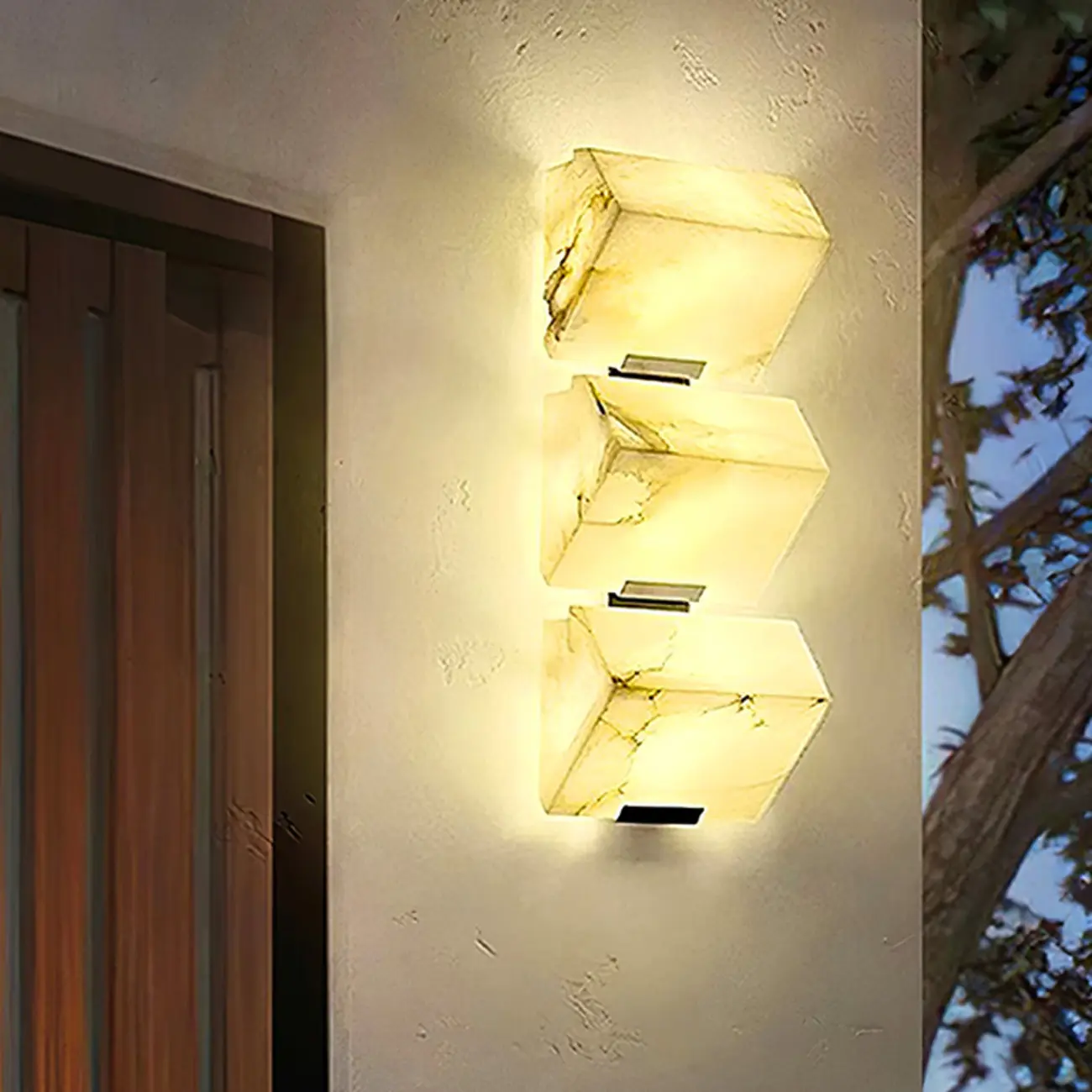 3-Light Geometric Metal Stone Shade Wall Sconce