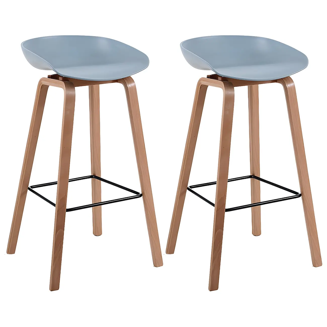 Mid-Century Modern Plastic Bar Stool with Wood Legs