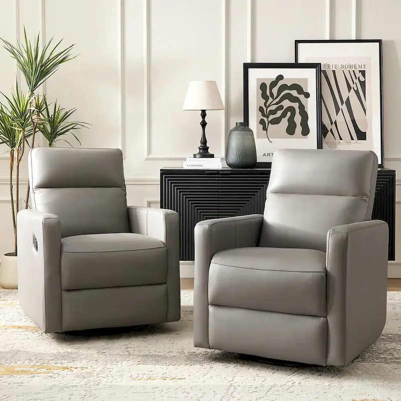 Josefa Modern Genuine Leather Swivel Rocker Recliner Set of 2 by Hulala Home