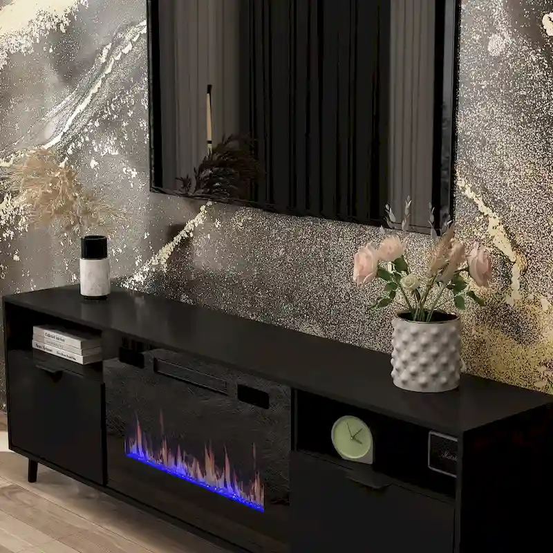 Ambient Electric Fireplace and Durable TV Stand Energy Efficient