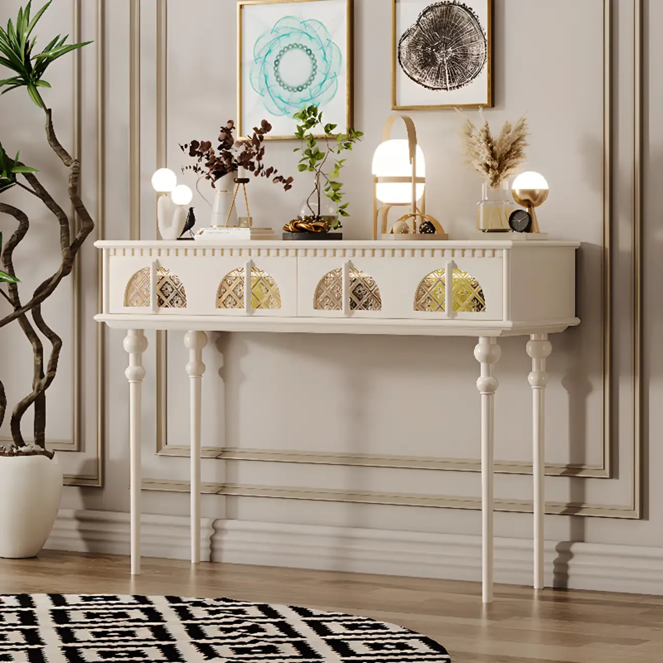 Tall Entryway Rectangular Wooden Console Table with Drawers