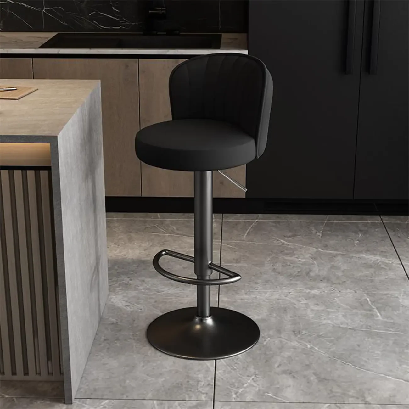 Modern Leather Adjustable Swivel Bar Stools with Back