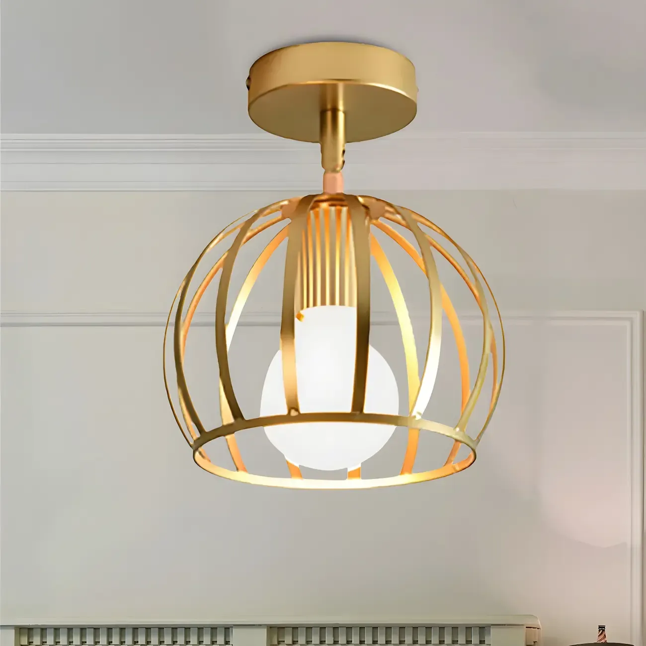 Industrial Brass Dome Semi Flush Metal Ceiling Light