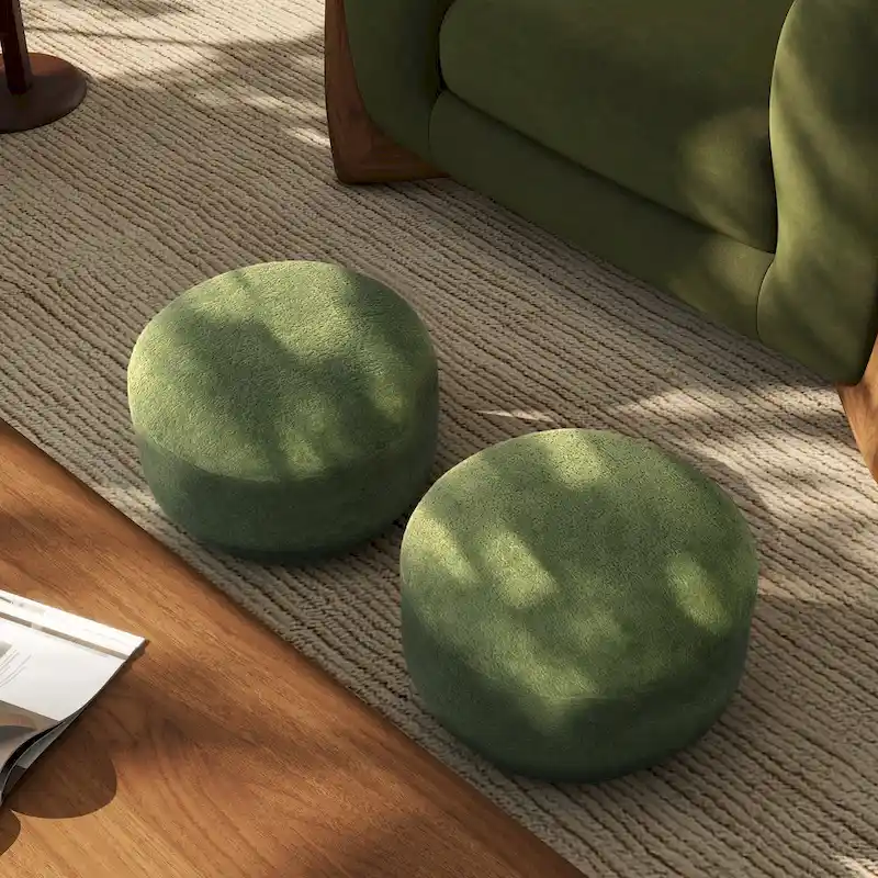 Fuji 15   Faux Sherpa Mushroom Footstool Ottoman