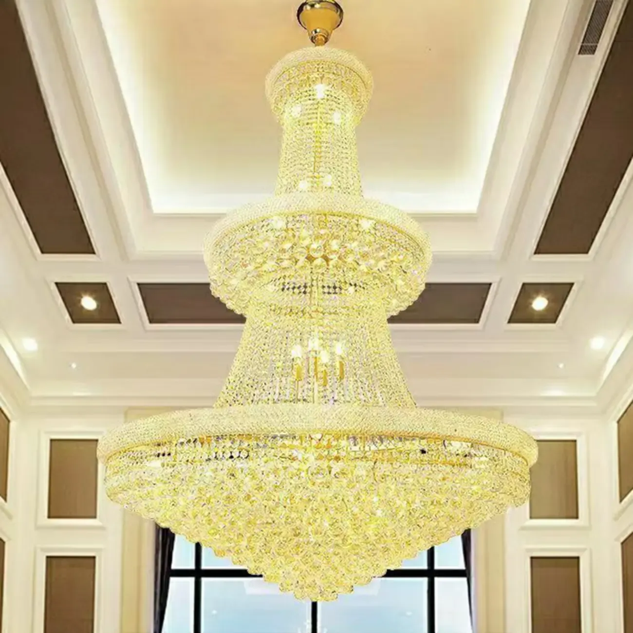 Adjustable Grand Gold Clear Crystal Chandelier