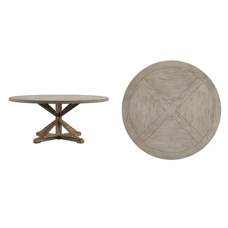 Krakova Rustic X-Base Round Pine Wood Dining Table