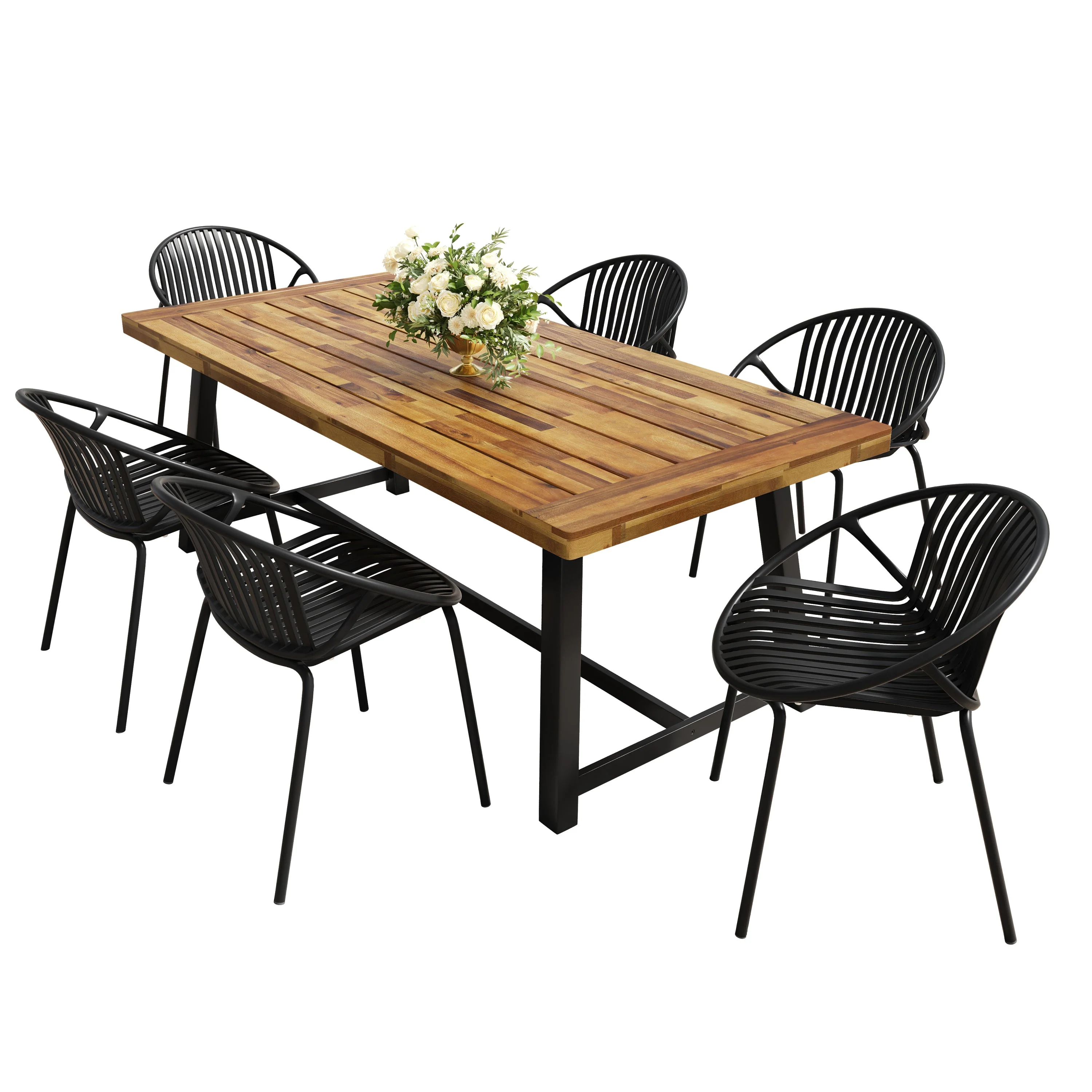 Walker Edison | Modern 7 Pieces Outdoor Patio Dining Set