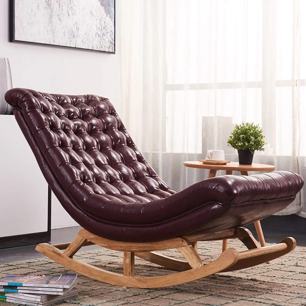 Modern Upholstered Ergonomic Rocking Chair with Ottoman