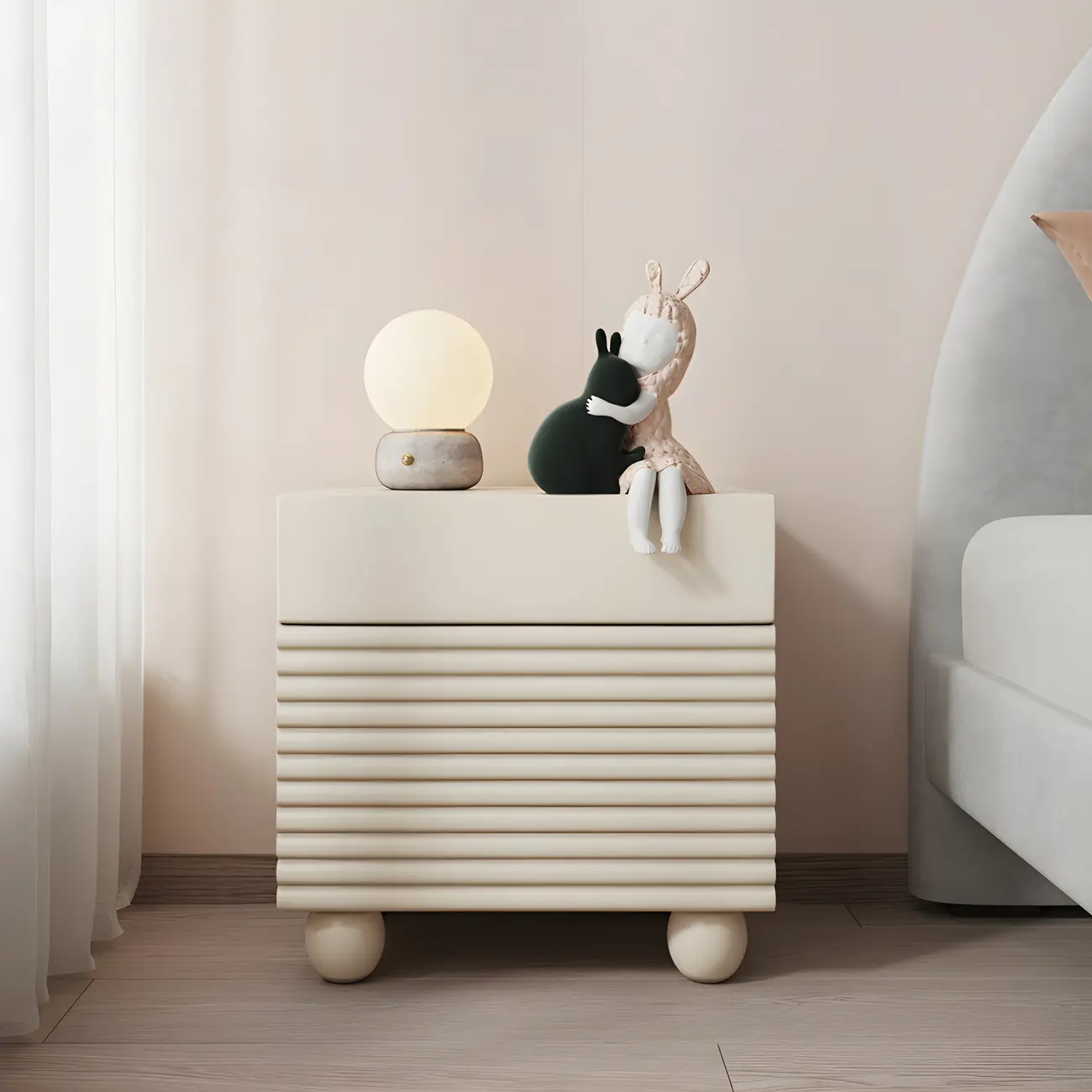 Narrow Cubic 2-Drawer Wood Small Bedside Table
