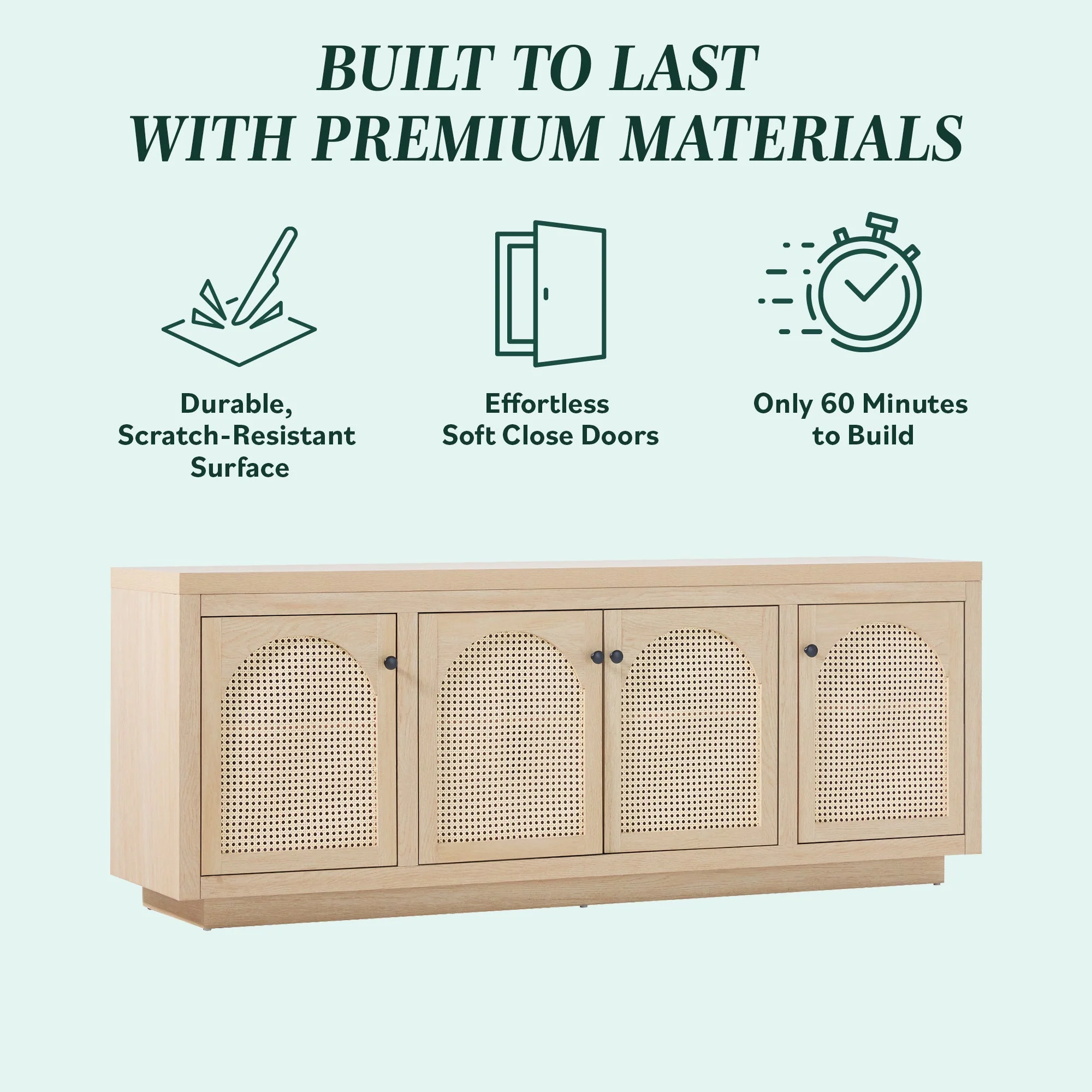 Sasha Contemporary TV Stand and Sideboard with Rattan Doors for up to 80 TV