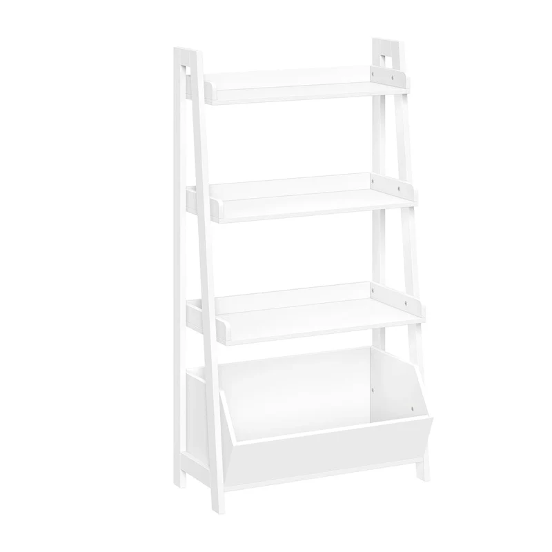 RiverRidge Amery 4-Tier 24in Ladder Shelf with Display Shelf and Storage Organizer Bin - White with 2 10 Floating Bookshelves