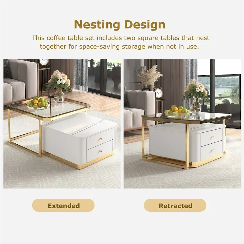 Modern Square Nesting Coffee Table with 2 Drawers (Set of 2) by Harper&Bright Designs
