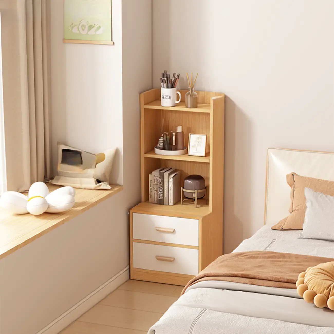 Multi-functional Wooden 5-Shelf Closed Back White Bookcase