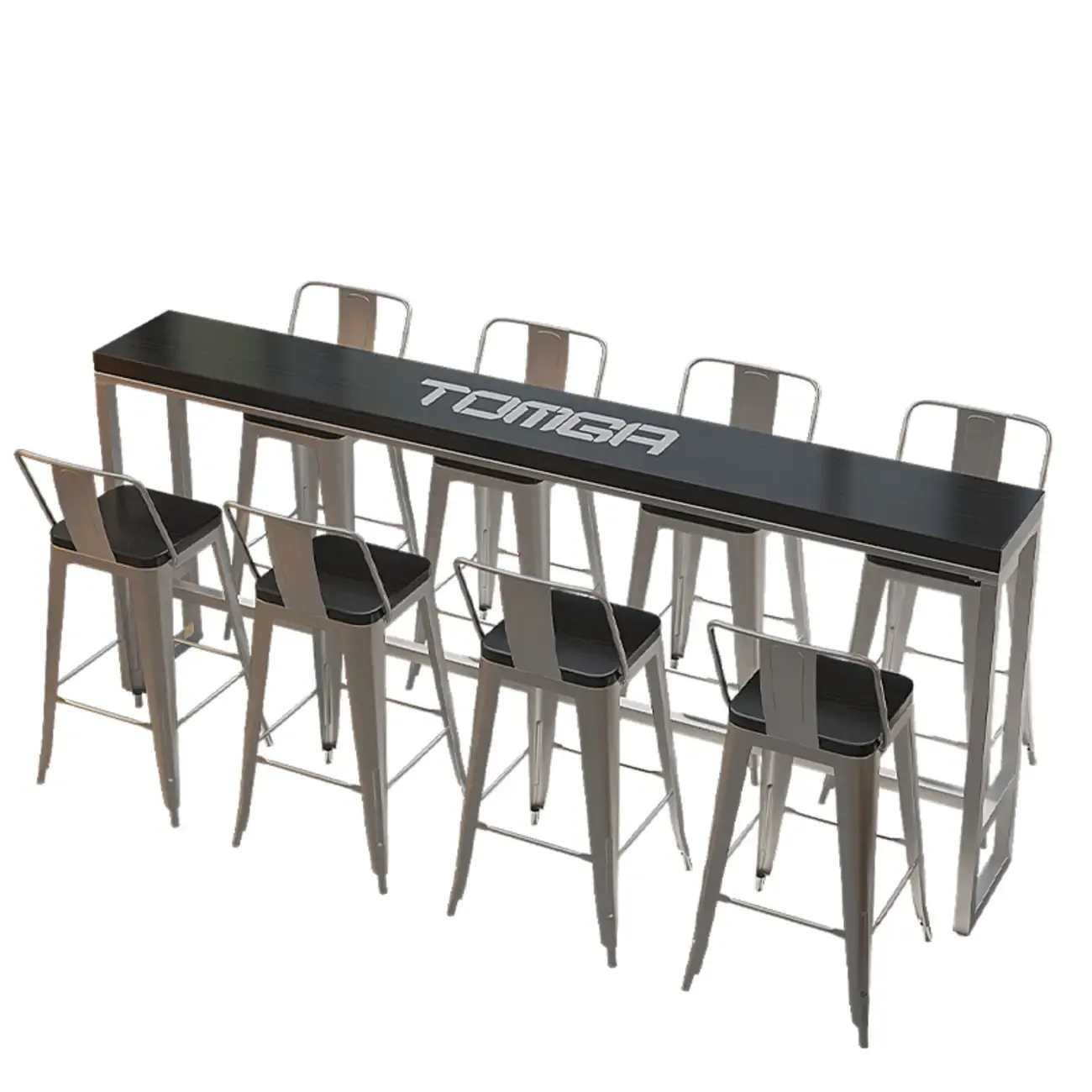 Steampunk Midnight Black Bar Table Set with Backless Stools