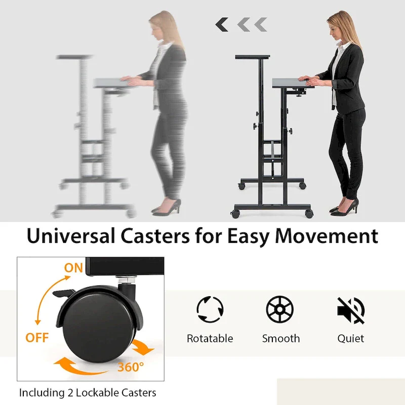 Gymax Mobile Stand up Desk Adjustable Computer Desk Tilting