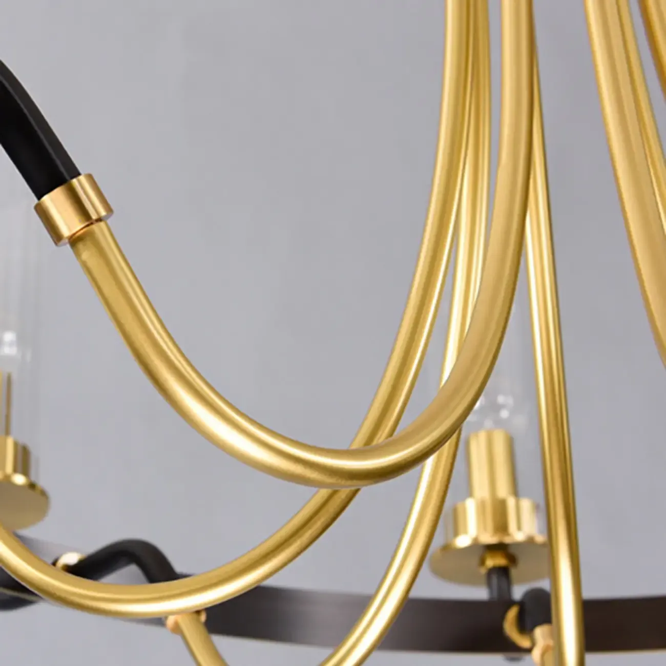 Modern Circle Black Gold Clear Glass Shade Chandelier