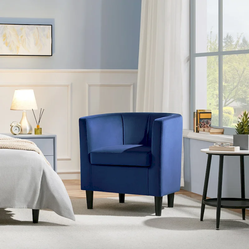 Yaheetech Modern Barrel-shaped Chair Upholstered Velvet Club Chair