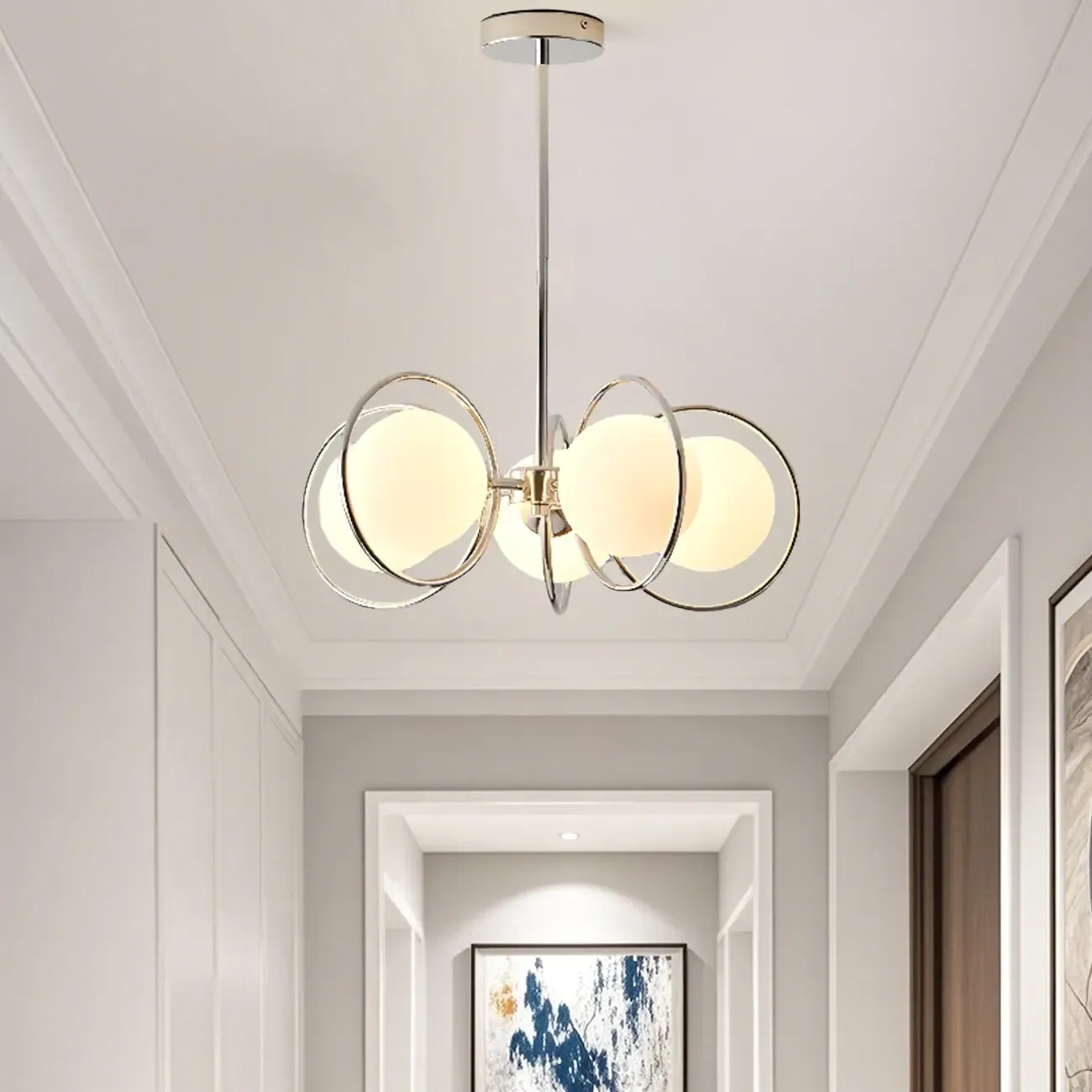 Modern LED Globe Chandelier with Circular Glass Design