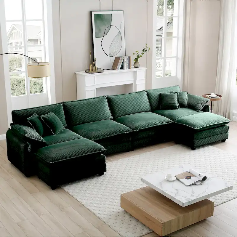 6-piece Corduroy U-Shaped Modular Sectional Sofa with 2 Ottomans