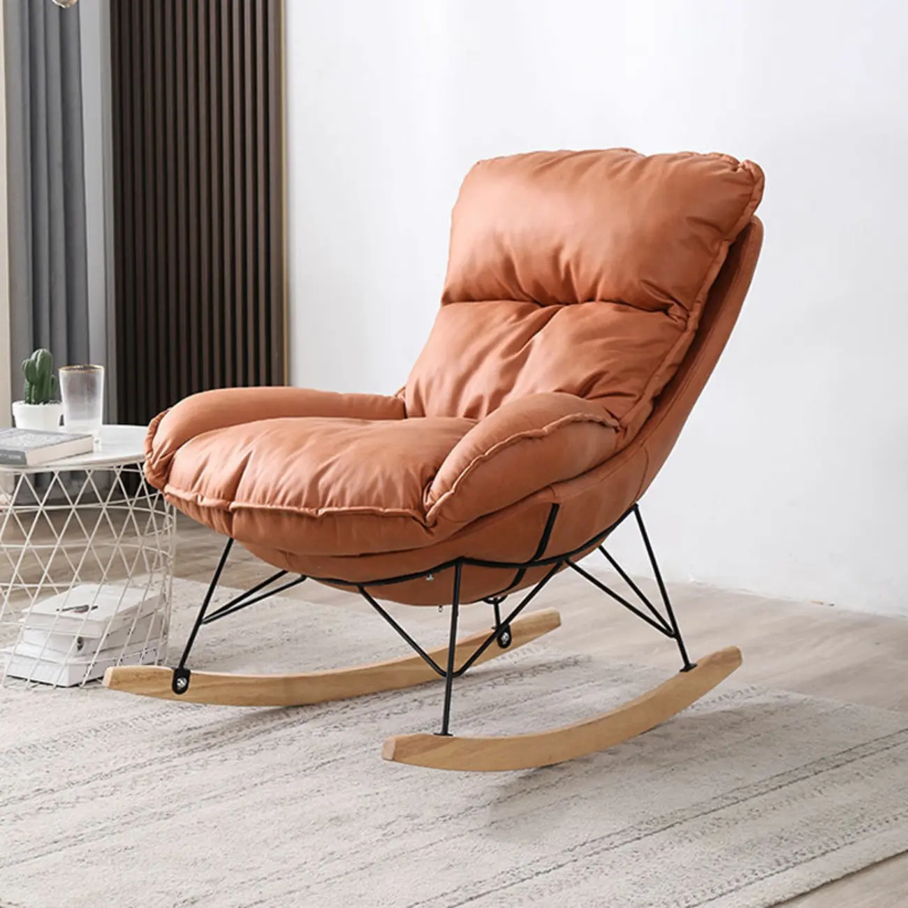 Cotton Upholstered Rocking Chair with Removable Cushions