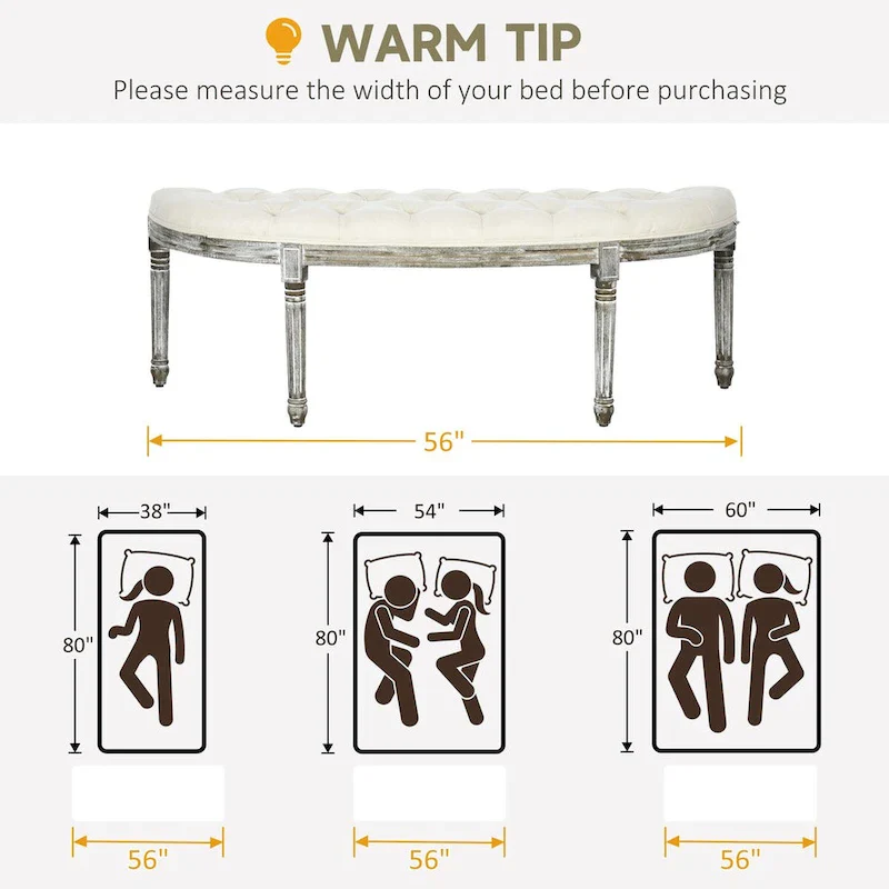 Semi-Circle End of Bed Bench with Tufted Design