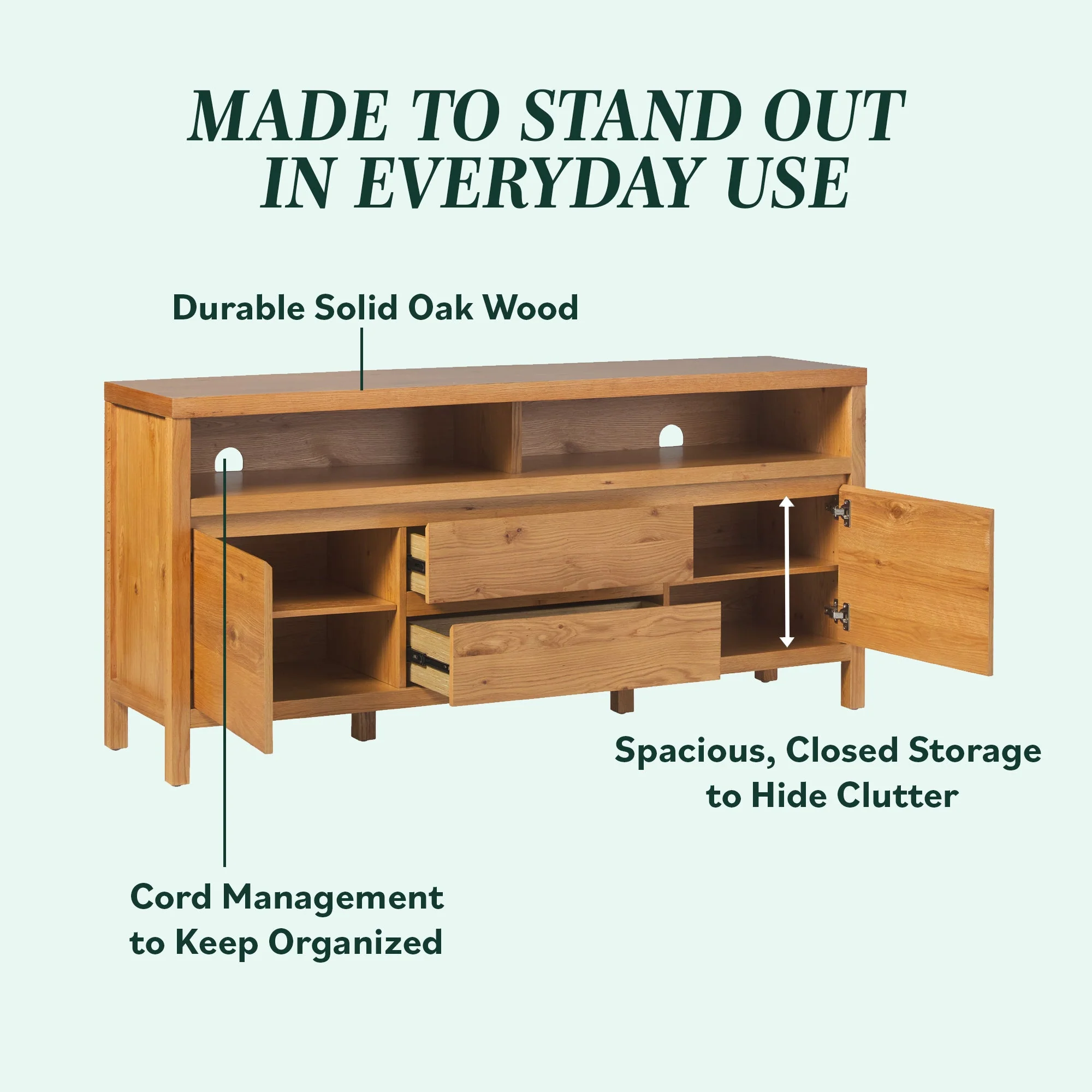 Nash 65 Modern Farmhouse Rustic Oak Wood Sideboard / TV Stand