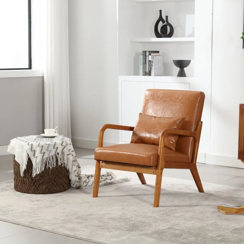 Modern PU Leather Accent Chair with One Pillow