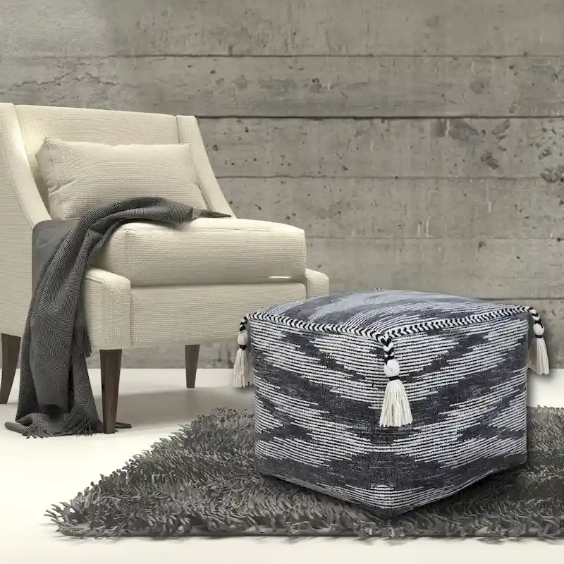 Sevita Gray Modern Electrostatic Geometric Pouf Ottoman
