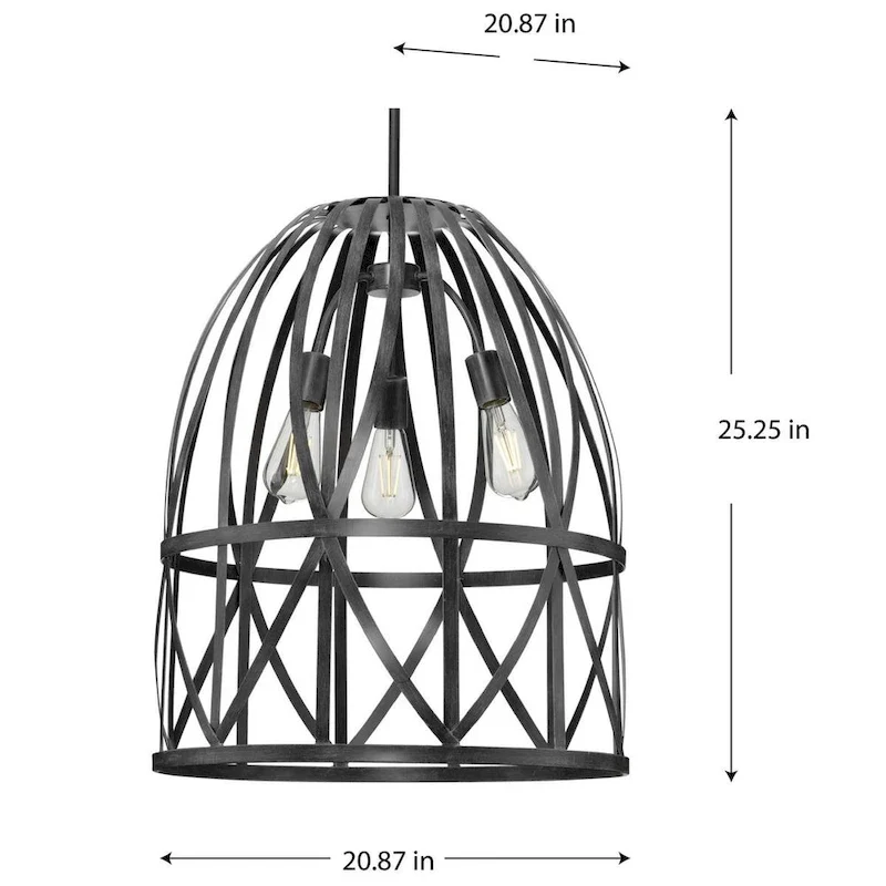 Chastain Collection Three-Light Cerused Black Oak Basket Farmhouse Pendant Light - 20.87 in x 20.87 in x 25.25 in